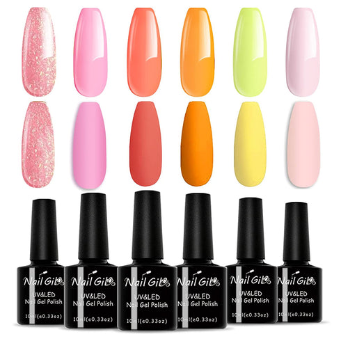 NAILGIL Gel Nail Polish Set- Pastel Gel Polish Kit Pink Yellow Orange Collection Autumn Winter Gel Polish Nail Art Valentine Gift