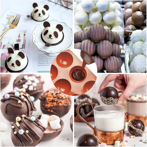 Silicone Molds, Chocolate Molds with 6 Semi Sphere Jelly Holes, 4 Pack Hot Cocoa Bomb Mold for Making Hot Chocolate Bombs, Half Round Jello, Dome Mousse, Cocoa Ball, Coco Bomb (Comes with 2 Droppers)