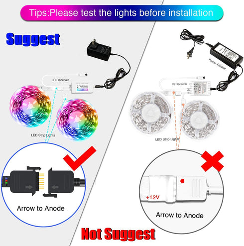 Led Strip Lights 65.6ft (2 Rolls of 32.8ft) RGB Light Strips with 44 Keys IR Remote, 5050 SMD Color Changing LED Strip Lights Flexible Tape Light Kit Controller for Kitchen Home Party