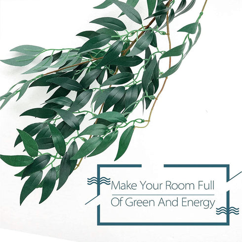 ANPHSIN 3 Pack (16.8ft) Artificial Willow Leaves Vines Twigs- Fake Silk Hanging Willow Plant Greenery Garland String for Indoor Wedding Party Crowns Wreath Decor, Outdoor Wall Garden Decoration