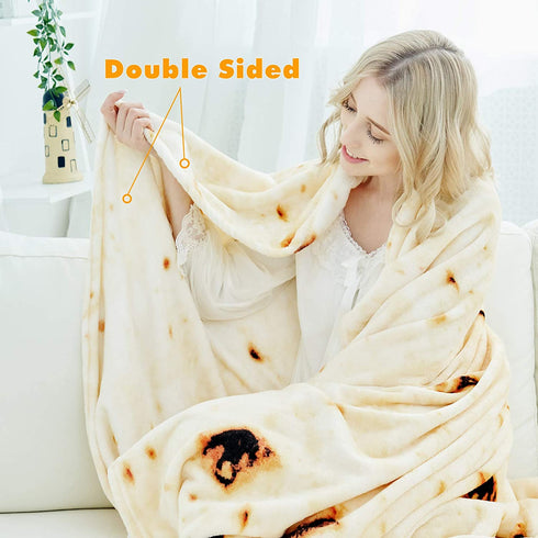 CASOFU Burritos Blanket, Double Sided Giant Flour Tortilla Throw Blanket, Novelty Tortilla Blanket for Your Family, 285 GSM Soft and Comfortable Flannel Taco Blanket for Adults. (Beige, 71 inches)