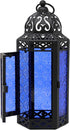Vela Lanterns Decorative Moroccan Candle Lantern Holder for Decor, Cobalt Glass, Medium