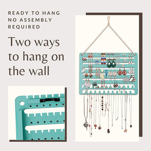 Wooden Jewelry Organizer Wall Mounted, Hanging Jewelry Organizer Earring Organizer Necklace Holder Bracelet Holder Over the Door, Jewelry Holder for Earrings, Necklaces &Rings