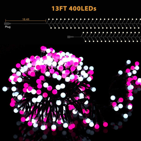 Quntis Christmas Firecracker Fairy String Lights, 13FT 400 LEDs Outdoor Indoor Valentines Cluster Twinkle Lights - Linkable Xmas Decor Lights 8 Modes for Wedding Party Window Yard Tree, Pink White