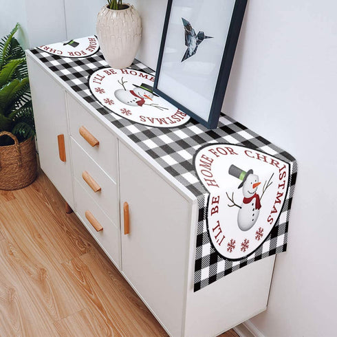 BRINGMEHOME Linen Burlap Table Runner Christmas Snowmans White Kitchen Table Runners 70 Inches Long for Dinner Holiday Parties, Wedding, Events, Decor Black White Plaid