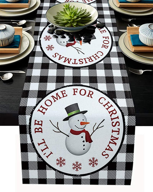 BRINGMEHOME Linen Burlap Table Runner Christmas Snowmans White Kitchen Table Runners 70 Inches Long for Dinner Holiday Parties, Wedding, Events, Decor Black White Plaid