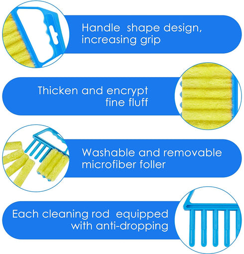 4 Pieces Window Venetian Blind Cleaner Tools 2 Pieces Window Blind Duster Brush and 2 Pieces 7 Finger Duster Brush for Window Air Conditioner Duster Dirt Cleaner (Green, Blue)