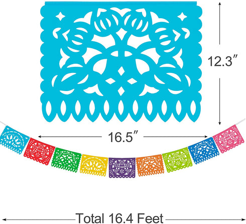 HOOJO 5 Packs 82 Ft Mexican Party Banners, Papel Picado Banner, Cinco de Mayo, Fiesta Party Decorations, Dia De Los Muertos Decor, Day of the Dead Decorations, 12 Patterns 82 Feet Long in Total