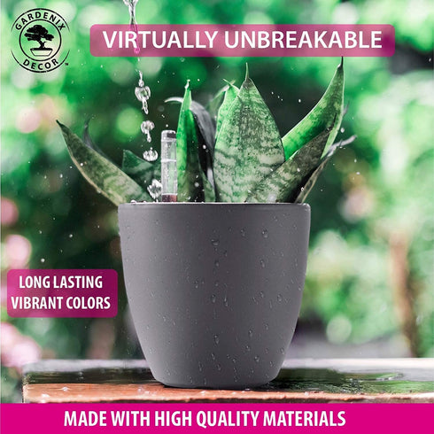 Gardenix Decor 7'' Self Watering planters for Indoor Plants - Flower Pot with Water Level Indicator for Plants, Grow Tracking Tool - Self Watering Planter Plant Pot-Coco Coir - Gray 1 Pack