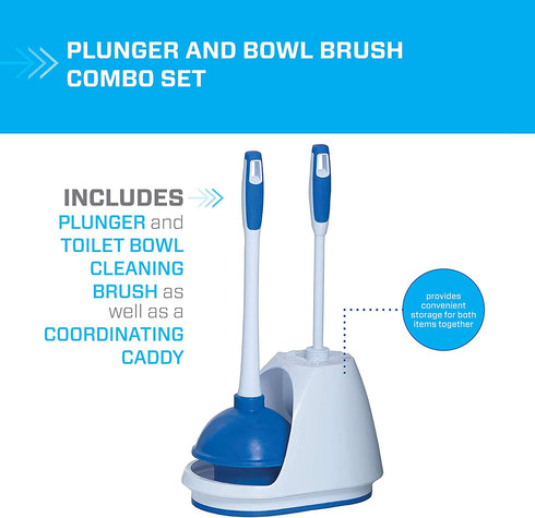 Mr. Clean Turbo Plunger and Bowl Brush Caddy Set, Toilet Brush Plunger Combo