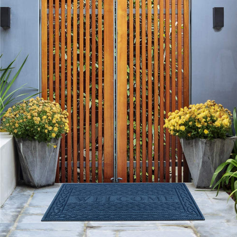 Mibao Durable Door Mat, Heavy Duty Rubber Doormats, Welcome Mats, Indoor Outdoor, Non-Slip, Easy Clean, Absorb Water, Low-Profile Mats for Entry, Patio, Garage, Entrance Way (18×30, Blue)