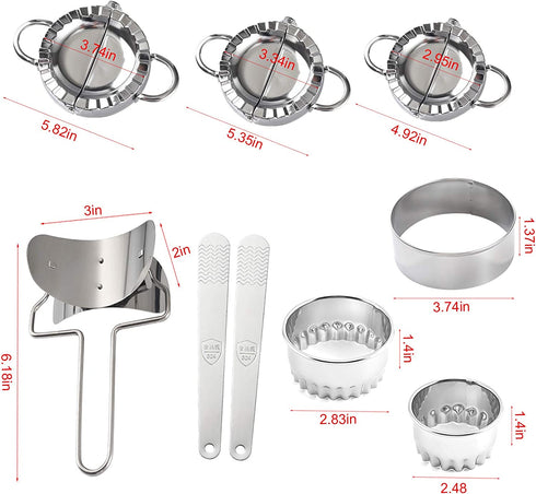 Dumpling Maker Stainless Steel Dumpling Mold Dumpling Mould Set, for ravioli maker Empanadas Pastry Pie DIY Handmade 9 Pieces Sets Kitchenware