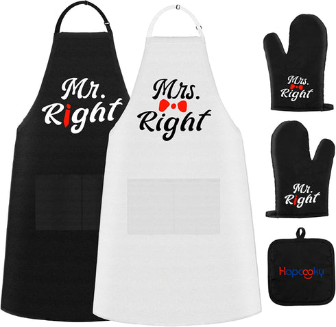 Kitchen Apron with Pockets, Hapcooky 100% Cotton Cooking Aprons Set with Potholder and 2pcs Oven Mitts for Women Men Chef