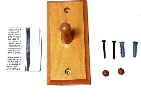 Solid Oak Wood Towel Robe Hook | with Mounting Screws, Anchors, Covers - (6 Pack)