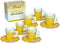 2 x 24 PACK Biasdo Paper Tea Party Decorations, 24 Drink Cups with Handles and Matching Dessert Saucer Plates for Baby and Bridal Shower Decor, Birthday Party, Event Hosting, Bright Yellow