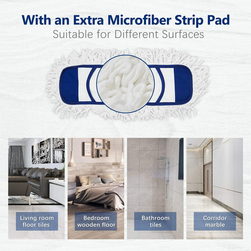 Eyliden Dust Mop with 2 Reusable Washable Pads - One Touch Replacement, Height Adjustable Handle, Wet & Dry Mops for Floor Cleaning, Hardwood, Laminate, Tile Flooring Push Dust Broom (Blue)