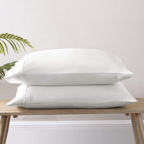 Brielle Home Tencel Lyocell Sateen Pillowcase Set 300 Thread Count Easy Care Luxury Feel Pillow Case Set, White, Standard