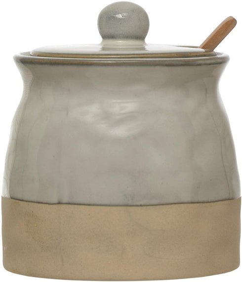 Creative Co-Op White Stoneware Sugar Lid Pot