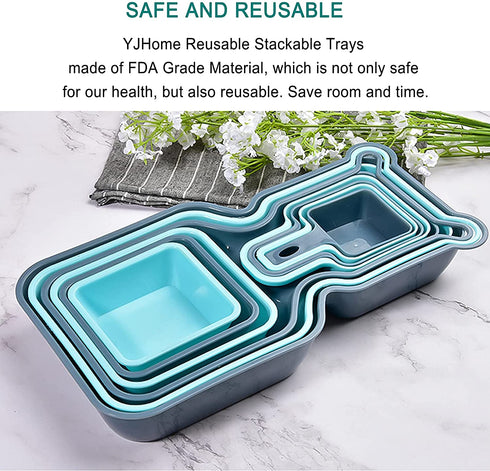 YJHome Plastic Mixing Bowl Set 10 Set Salad Mix Stackable Trays Nesting Bowls Measuring Bowls Blue Reusable Snack Tray Rectangle Food Storage Food Grade For Camping Kitchen Cooking Baking