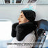 Neck Pillow Inflatable Travel Pillow Comfortably Supports The Head, Neck and Chin, Airplane Pillow with Soft Velour Cover, Hat, Portable Drawstring Bag, 3D Eye Mask and Earplugs (Black)