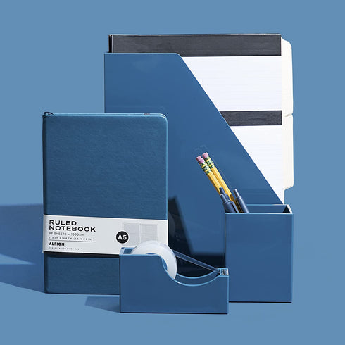 Alfion Magazine File Organizer | Holder for Desk or Bookshelf Use 2-Pack (Navy Blue)