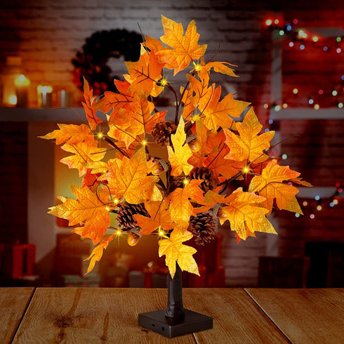 CKE 24 Inch Artificial Fall Tree Lighted Maple Tree Battery USB Operated w/Timer, 24 LED Thanksgiving Decorations Table Lights Tree for Autumn Wedding Party Gift Indoor Outdoor Harvest Home Decoration