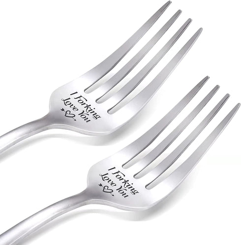 N/C I Forking Love You Dinner Funny Forks Kitchen Engraved Stainless Steel Silverware Fork Boyfriend Girlfriend Anniversary Gifts, Carnival, Valentines Gift, Wedding Registry Items Silver 21CM F-4