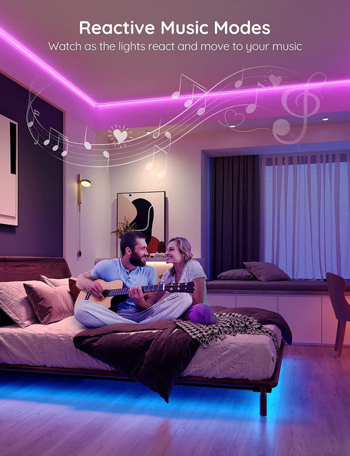Govee Smart LED Strip Lights WiFi, 50ft RGB LED Lights Work with Alexa and Google Assistant, Color Changing Light Strip, Music Sync, App Controlled LED Lights for Gaming and Party, Easy to Install