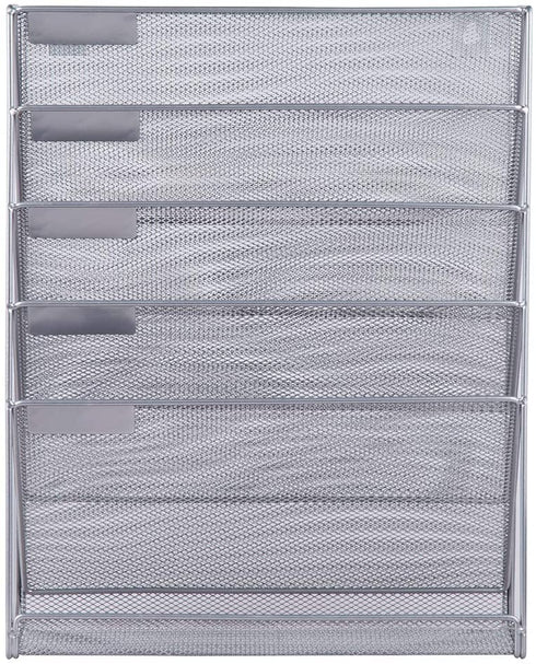 Easepres File Organizer Mesh 5-Tier Black Hanging File Organizer Vertical Holder Rack for Office Home, Silver
