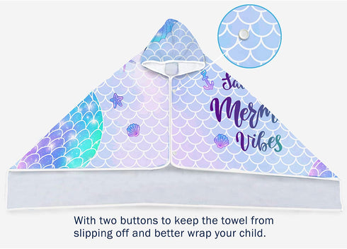 Bonsai Tree Mermaid Kids Hooded Beach Towel, Mermaid Tail Microfiber Hooded Poncho Towel for Girls 30?x50?, Mermaid Scales Pink Soft Absorbent Bath Towels Bathrobe with Hood for Swin Pool