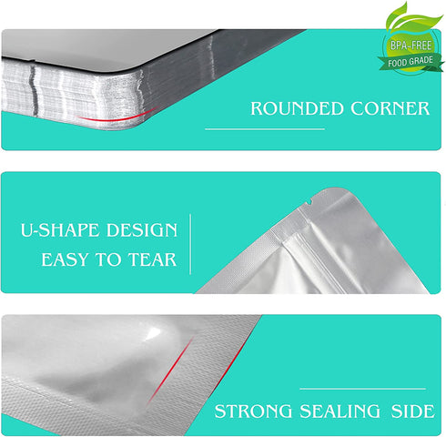 SHXWELL 50pcs 1 Quart Mylar Bags for Food Storage, 7"x10" 4.75 Mil Stand-Up Zipper Pouches Resealable and Heat Sealable for Long Term Food Storage(7"x10", Extra Thick)