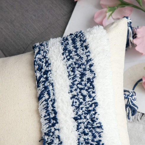 MIULEE Decorative Throw Pillow Cover Tribal Boho Woven Tufted Pillowcase with Tassels Rectangle Pillow Sham Pillowcase Cushion Case for Sofa Couch Bedroom Car Living Room 12x20 Inch Dark Blue