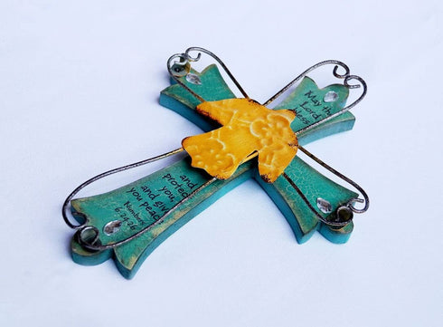 Unique Wooden Crucifix With Antiqued Metal Decorative Dove And Inspirational Prayer Inscribed On Cross Dove (Design 2)
