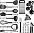 Kitchen Cooking Utensils Set 24 Nylon and Stainless Steel Utensil Set, Non-Stick and Heat Resistant Cooking Utensils Set, Kitchen Tools, Useful Pots and Pans Accessories and Kitchen Gadgets (Black)