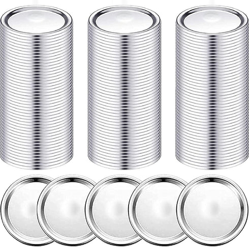 150PCS Regular Mouth Canning Lids, WOHOOW 70mm Mason Jar Canning Lids Regular Mouth, Split-Type Metal Lids for Canning, Food Grade Material Leak Proof Reusable Silver Lids with Silicone Seals Rings