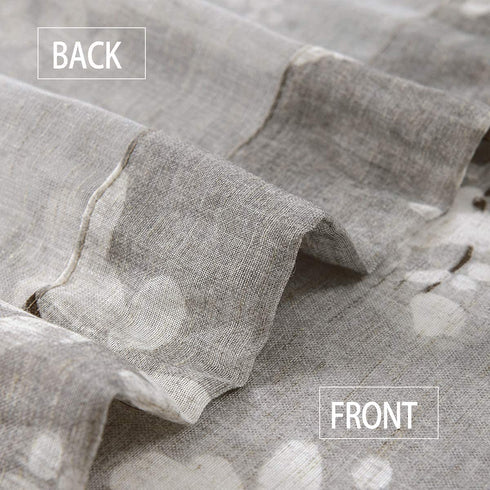 FMFUNCTEX Sheer Curtains for Living-Room 84" Long White Floral Blossom Print on Flax Linen Blend Window Curtain Panels 50" w x 2 Pack Rod Pocket