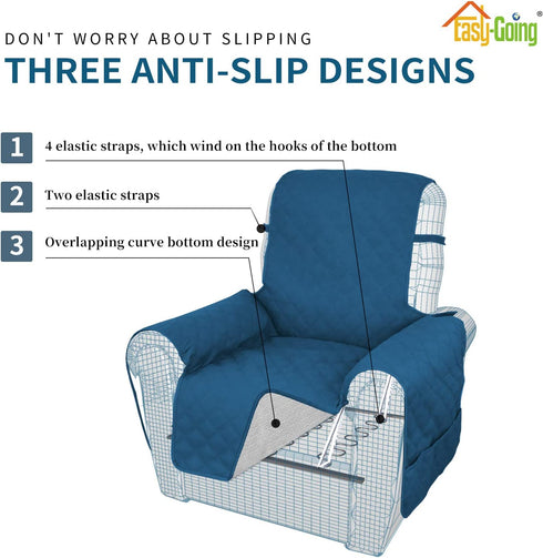Easy-Going Sofa Slipcover Waterproof Recliner Chair Cover Non-Slip Fabric Couch Cover for Living Room Washable Furniture Protector for Pets Kids Children Dog Cat (Recliner,Peacock Blue)