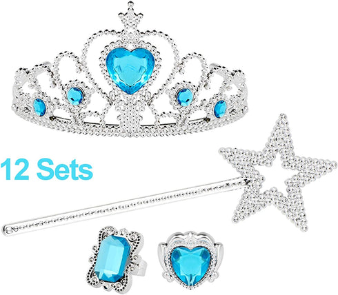 50 Pcs Princess Pretend Jewelry Toy Princess Crowns Wands Rings Princess Dress Up for Girl Princess Party Supplies