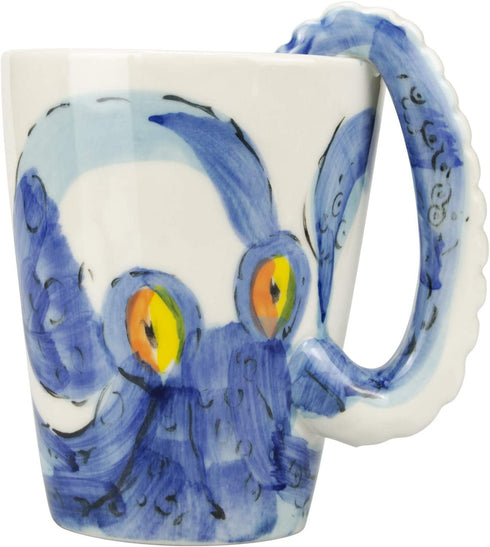 3D Coffee Mug, Handmade Hand Painted Creative Art Mug Ceramic Milk Cups Travel Mug Ocean Octopus Squid Style with Octopus Tentacles Beard Handle Christmas gift