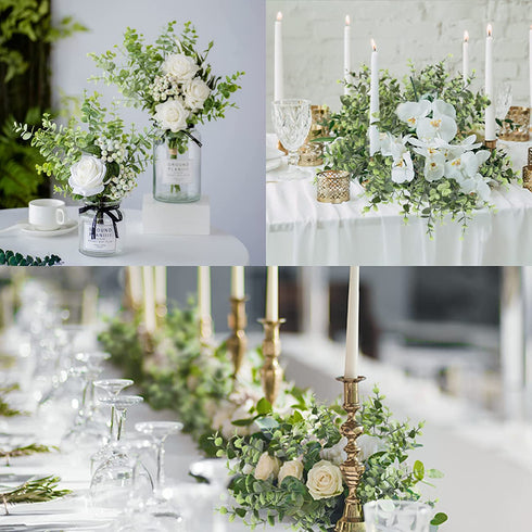 HATOKU 10pcs Artificial Greenery Stems Outdoor Plants, Artificial Plastic Eucalyptus Stems, Fake Greenery for Farmhouse Home Wedding Porch Garden Yard Decor