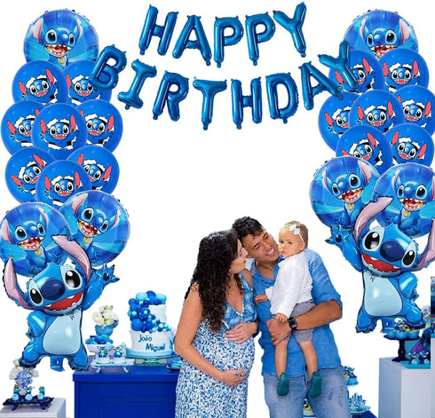 36PCS Lilo and Stitch Balloons, Stitch Happy Birthday Balloons Aluminum Foil Letters Banner Balloons Decoration, Children's Birthday Party Supplies