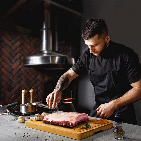 Thick Bamboo Cutting Board, Chopping Board for Kitchen, Heavy Duty Cheese Board with handle and Juice Groove, Meat Butcher Block Cutting Borad, 100% Organic Bamboo, Pre Oiled, 15" x 11"