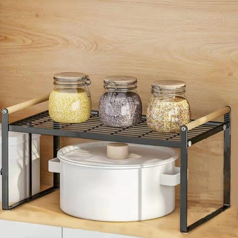 HGYZE Carbon Steel Kitchen Cabinet Counter Shelf Organizer, Sturdy Cupboard Stand Pantry Shelves - Add Storage Space to the countertop Bedroom Bathroom Office, Stackable Spice Rack (Black, 13€œx8.8)
