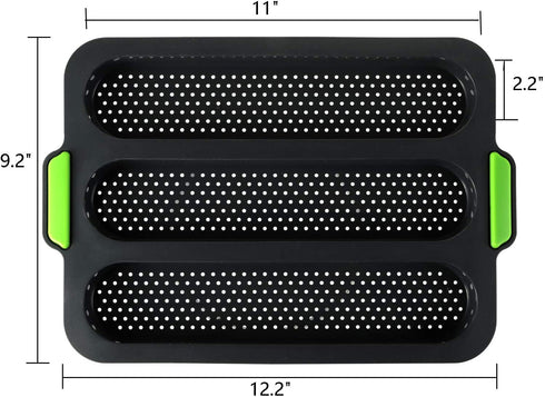 TOPZEA Set of 2 Silicone Baguette Pan, Nonstick French Bread Mold Perforated Pan 3 Wave Loaves Toast Loaf Bake Mold 8 Gutter Bread Crisping Tray for Cake Cooking Baker, Black