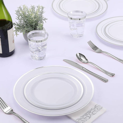 320 Silver Plastic Silverware Set- Silver Plastic Cutlery Set - Disposable Silverware Set - Flatware Set - 160 Plastic Silver Forks - 80 Plastic Silver Spoons -80 Plastic Silver Knives (Silver)