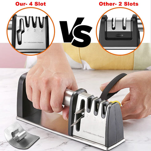 Knife Sharpeners, Best 4 in 1 Manual Kitchen Knives & Scissor Sharpeners, 4 - Stage Knife Sharpening System with Diamond Steel, Ceramic Stone, Ergonomic Design, Non-slip Base?Black?