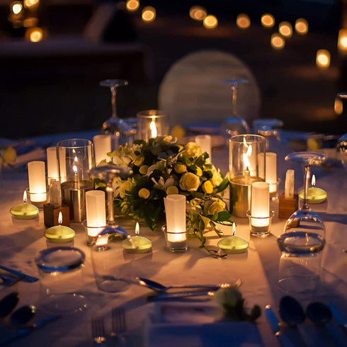 Artificial Pearl String for Floating Candles,12 Unscented Floating Candles for Centerpiece,33 Feet Faux Pearl Filler Vase Filling for Wedding Dinning Table Holiday Party Pool Christmas Decor (Gold)