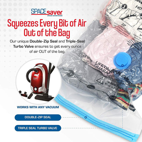 Spacesaver Premium Vacuum Storage Bags. 80% More Storage! Hand-Pump for Travel! Double-Zip Seal and Triple Seal Valve! Vacuum Sealer Bags for Comforters, Blankets, Bedding, Clothing! (Large 3-Pack)