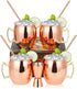Pitmoly Moscow Mule Copper Mugs, Set of 4 Mugs, Smooth Surface Design 18 oz Copper Cups Set with 4 Cocktail Copper Straws and a Jigger