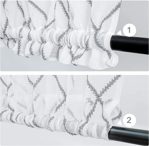 Topfinel Sheer French Door Window Curtains 25x72 Inches Sidelight Curtains for Front Door Tieback Included, White Grey, 2 Panels